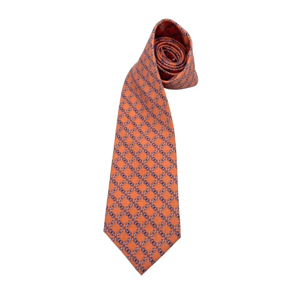 Brooks Brothers Makers Silk Tie Horsebit Geometric Pattern Mens Necktie USA Made